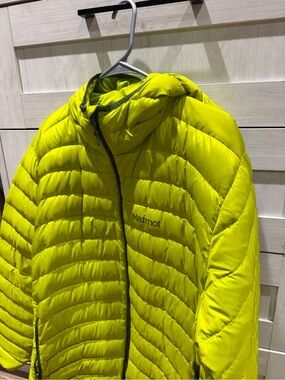 Marmot Neon Lime Hooded Quilted Down Jacket